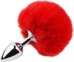 Bunny Tail Anal Butt Plug Anal Toy Butt Plug Tail Aluminum Alloy Anal Plug Rabbit Tail Adult Toys SM Adult Games or Cosplay (Red,Small)