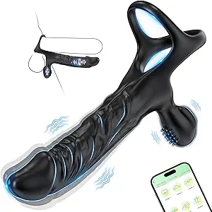 Anal Dildo Vibrator Vibrating Strap On Dildo Butt Plug with 10 Vibration Modes, Male Cock Ring Penis Sleeve Vibrator with APP Control,Clitoral Stimulator Adult Sex Toys for Men Couple Women Pleasure